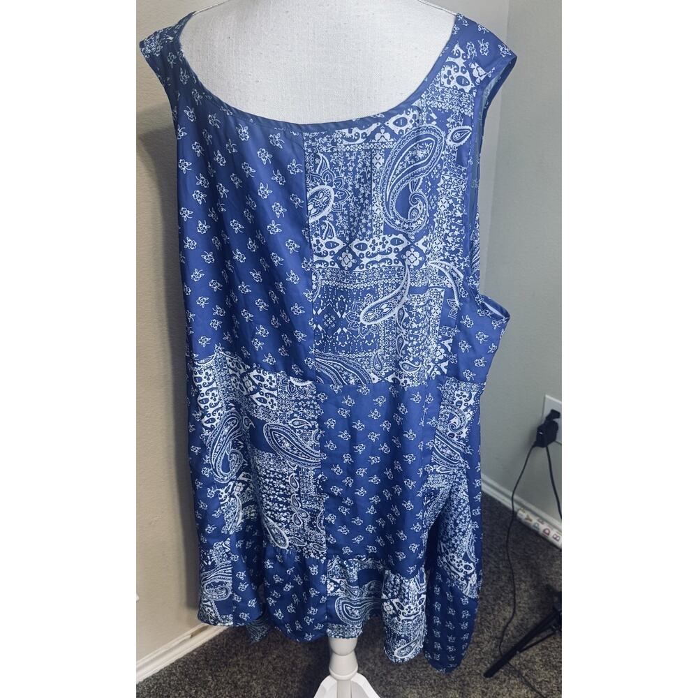Tank Tunic Top Blue Paisley Bandana Print Sleeveless Blouse Asymmetric‎ Sz 2X